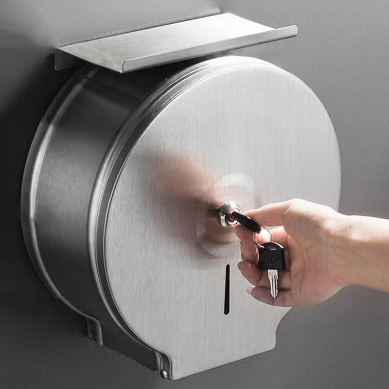 TOBEFORT Commercial Jumbo Toilet Paper Dispenser with Shelf, Brushed Stainless Steel Toilet Paper Holder Wall Mount, 9 Inch Bathroom Tissue Roll Dispenser with Lock Key - Image 2